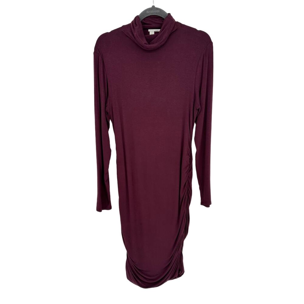 Halogen Purple Ruched Turtleneck Midi Dress L Long Sleeve Stretch Winter Comfy